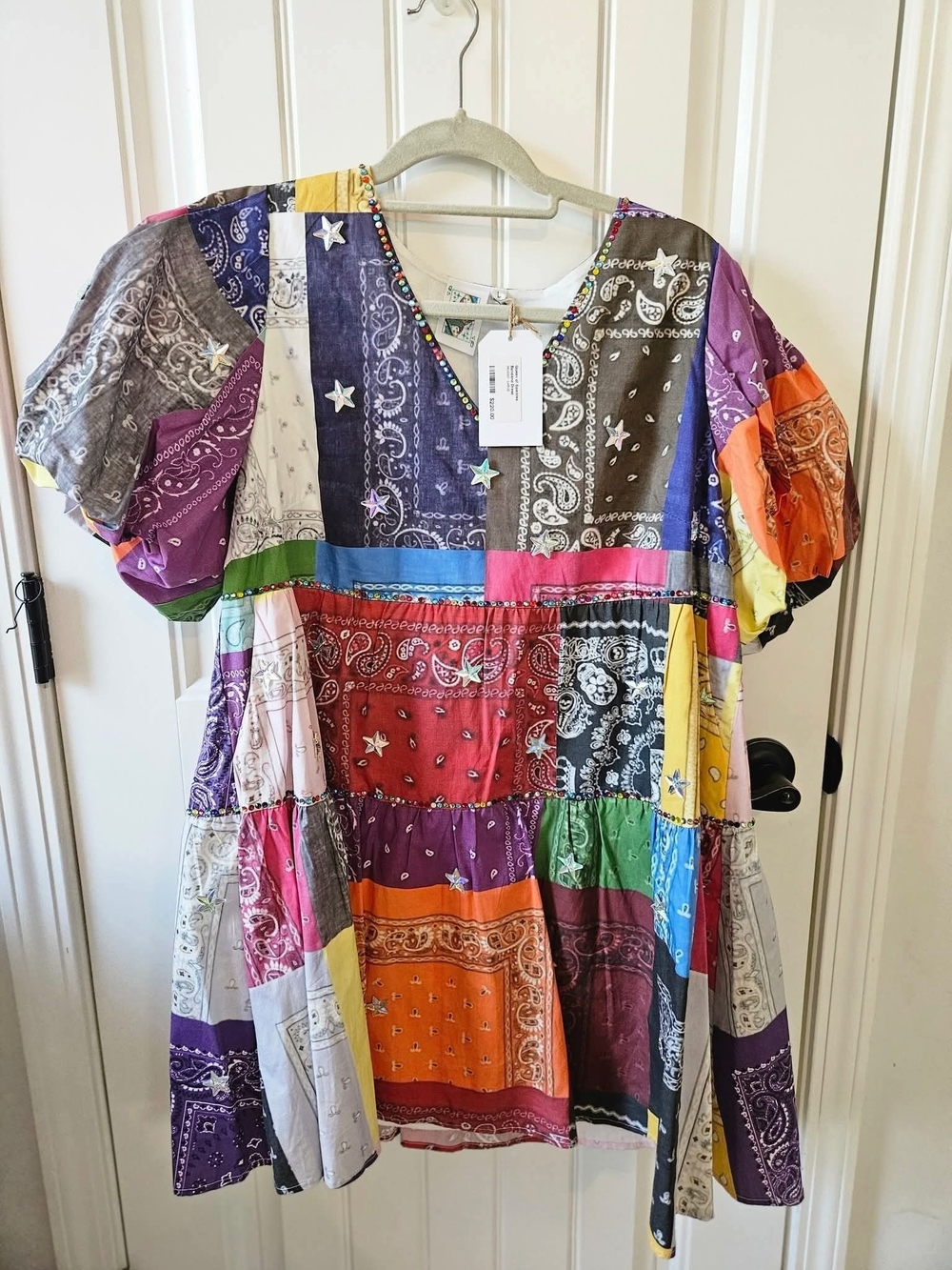 QUEEN OF SPARKLES Multicolor Patchwork Bandana Print Dress